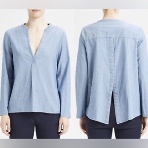 Theory Ofeliah V Neck Split Back Chambray Top Sz S